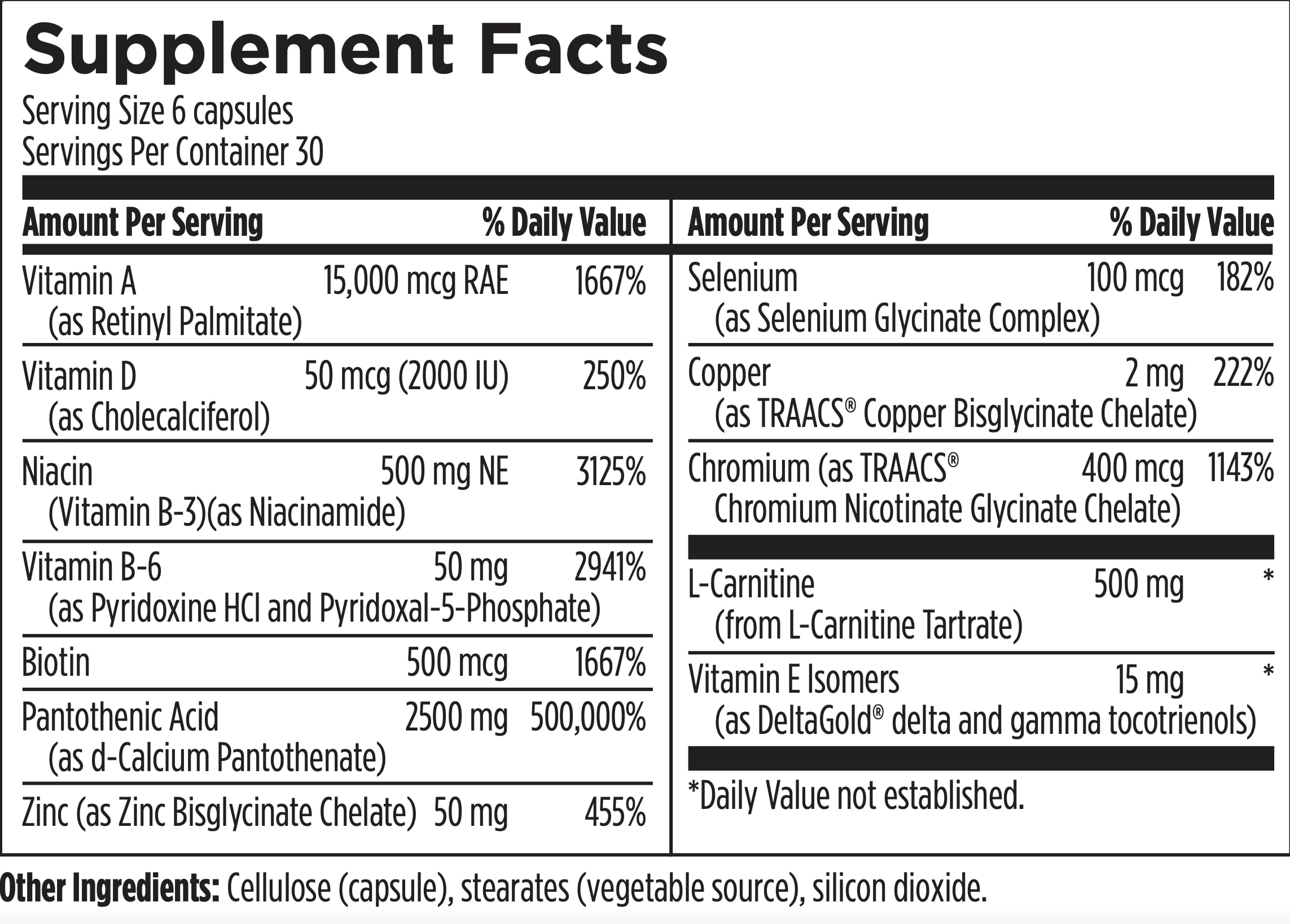 Designs for Health Acnutrol Clear Skin Support Pills - Pantothenic Acid + 50000 IU Vitamin A, Vitamins D + E, Carnitine + Minerals - Non-GMO + Soy Free Oral Supplement (180 Capsules) - Image 3
