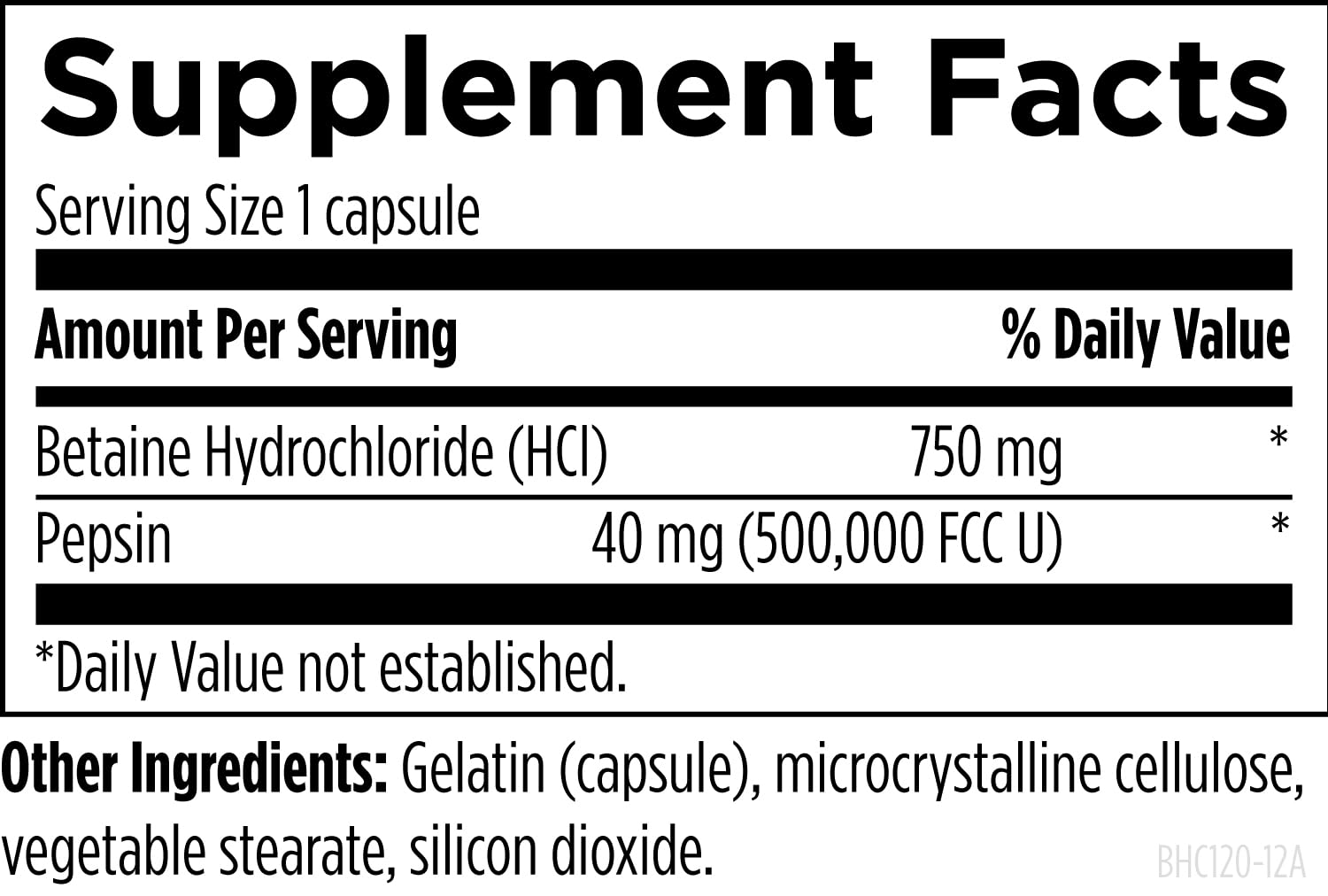 Designs for Health Betaine HCl with Pepsin - 750mg Betaine Hydrochloride + Protein Digestive Enzyme - Non-GMO Supplement to Support Digestive Function (120 Capsules) - Image 3