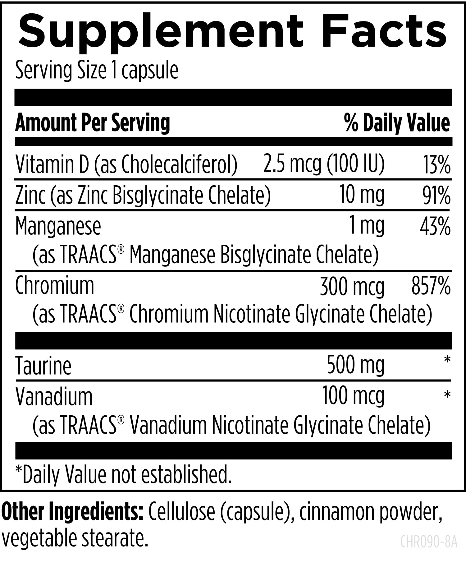 Designs for Health Chromium Synergy - Non-GMO Chromium Nicotinate Glycinate Chelate Supplement with Vanadium, Vitamin D, Manganese, Zinc + Taurine - Cinnamon Powder Base (90 Capsules) - Image 3