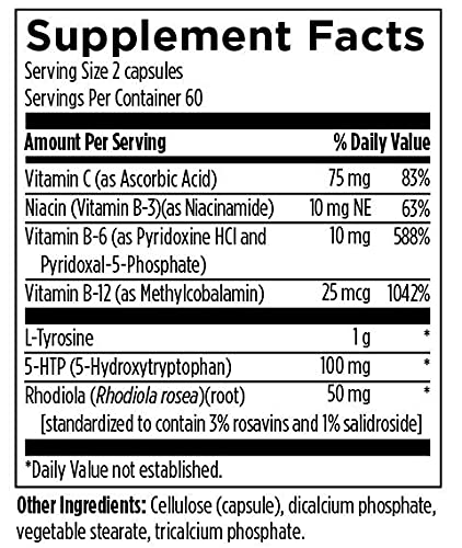 Designs for Health CraveArrest - L-Tyrosine Anti-Craving Support Supplement with 5-HTP, B6, Rhodiola, B12 - Designed for Serotonin + Dopamine Support (120 Capsules) - Image 3