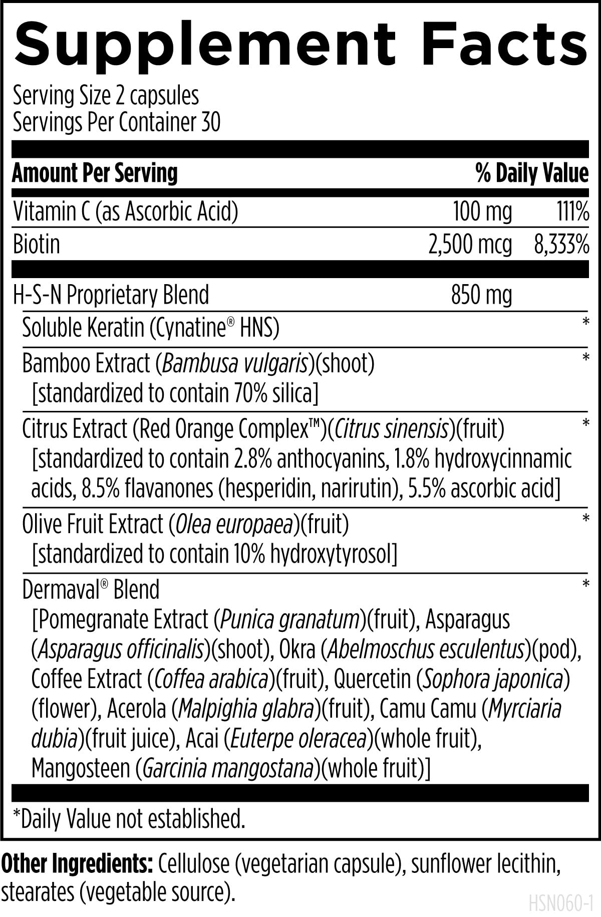 Designs for Health H-S-N Radiance - Hair Skin Nails Vitamins for Women and Men - Promote Healthy Hair, Skin Elasticity & Strong Nails with Vitamin C, Biotin, Keratin & Botanicals (60 Capsules) - Image 5