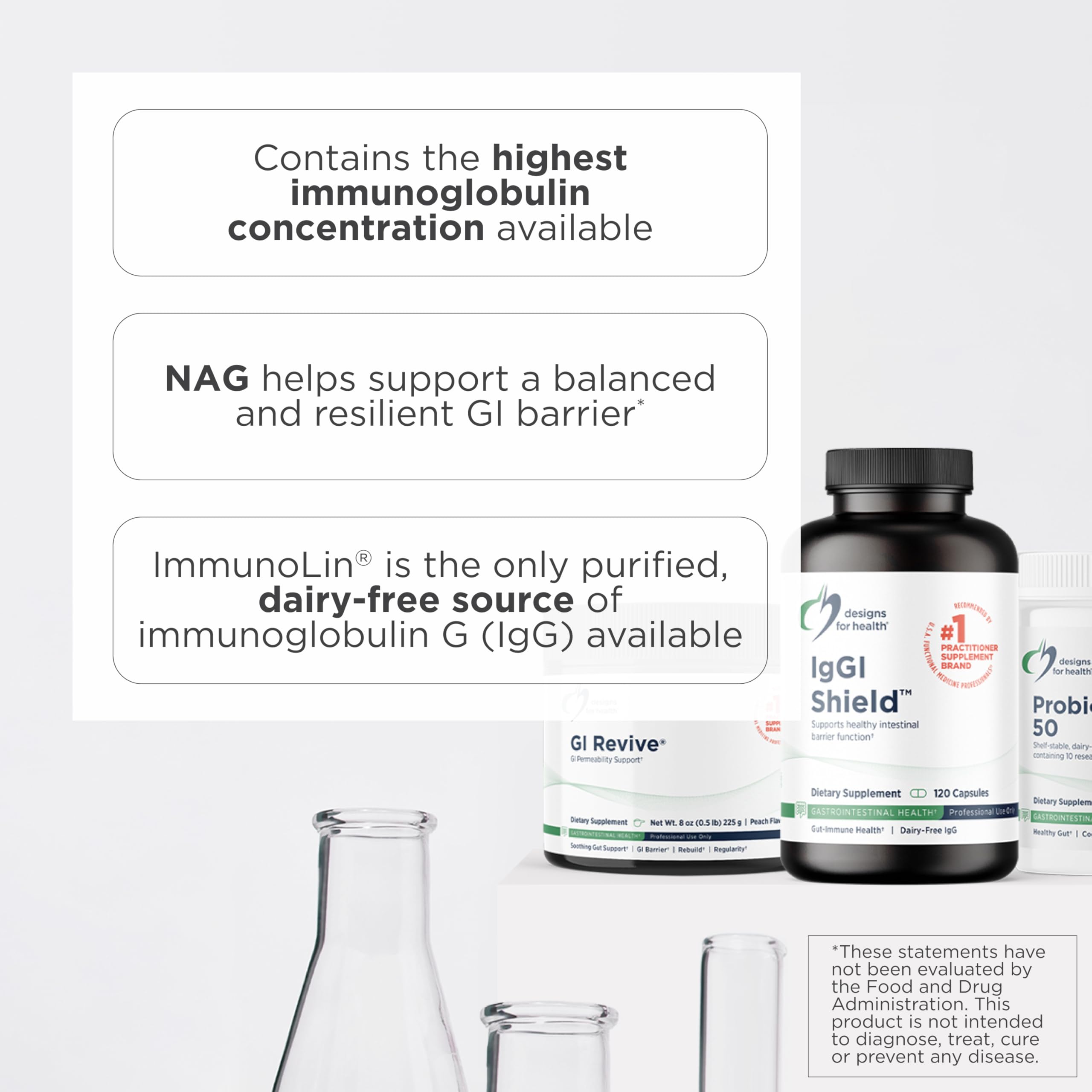 Designs for Health IgGI Shield - Gut Health & Immune Support Powder with Dairy-Free ImmunoLin Immunoglobulin and NAG - Help Bind & Remove Toxins and Fortify the Intestinal Barrier (120 Capsules) - Image 3