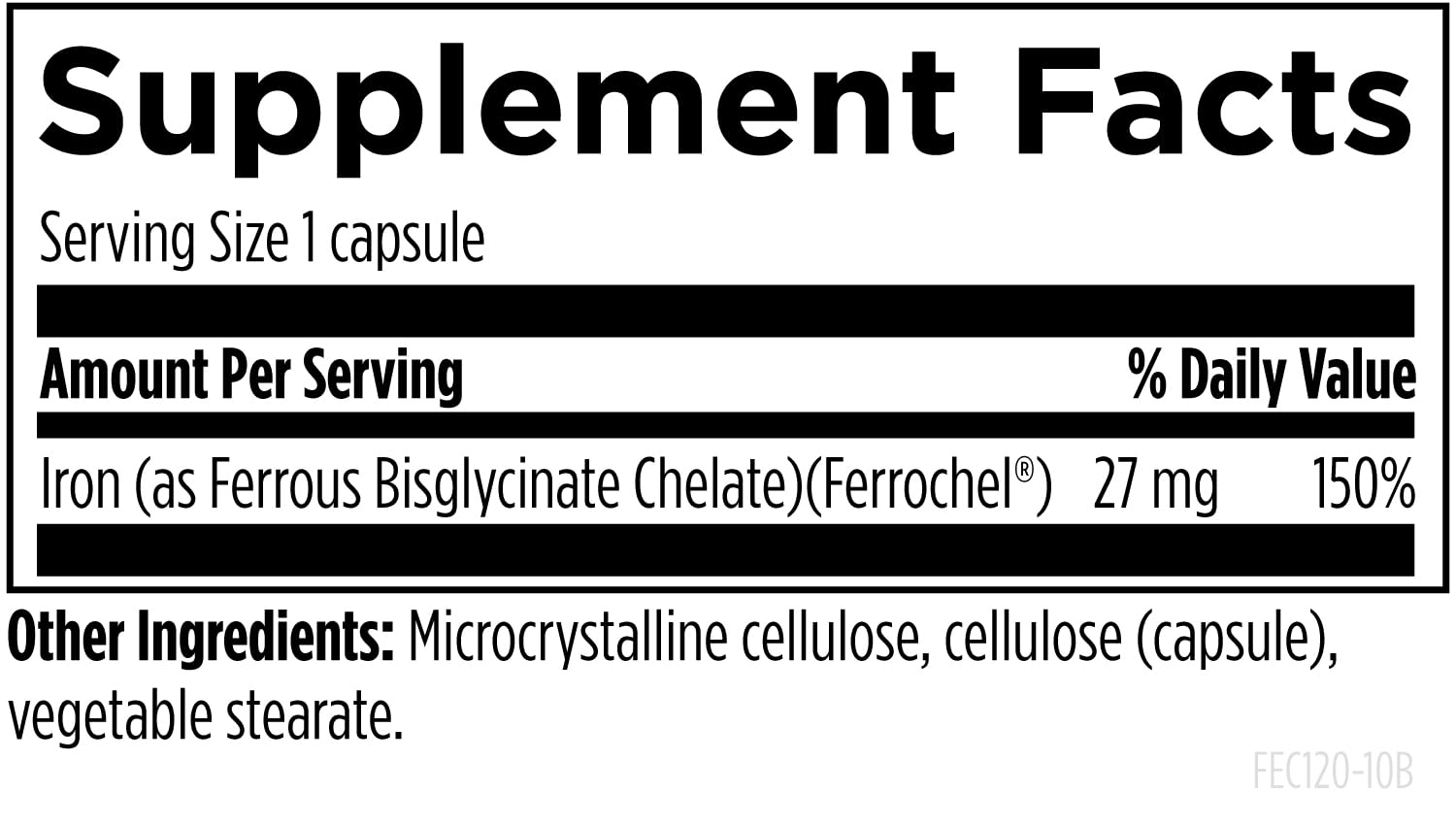 Designs for Health Iron – Vital for Energy Production, Immune & Brain Health, High Absorption Ferrochel Chelated Iron for Women & Men as Ferrous Bisglycinate Chelate – Pregnancy Safe (120 Vegan Caps) - Image 3