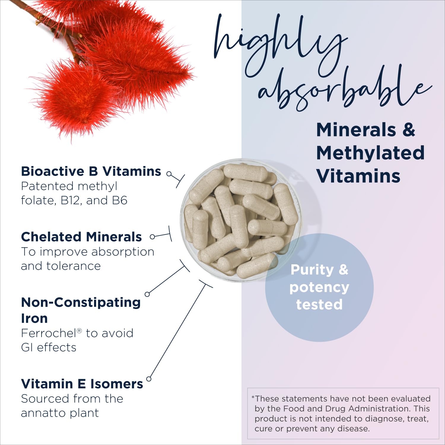 Designs for Health Prenatal Pro Methylated Multivitamin for Women - Prenatal Vitamins with Iron, A, D, E + Vitamin K with Methylated Folate, Calcium Magnesium Zinc for Nursing + Postpartum (120 Caps) - Image 3