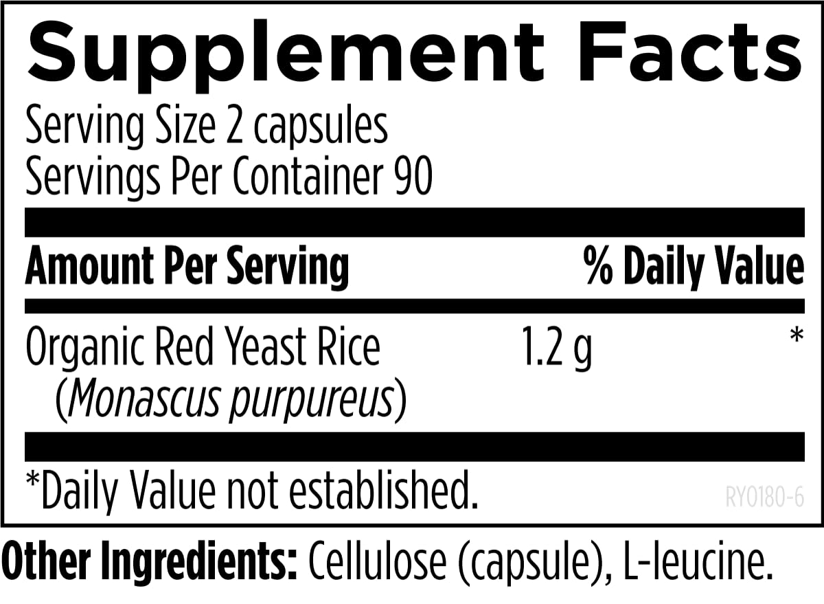 Designs for Health Red Yeast Rice Capsules - 1200mg (1.2g) Supplement to Support Cardiovascular Health - Non-GMO, Made with US-Grown Organic Red Yeast Rice (180 Capsules) - Image 3
