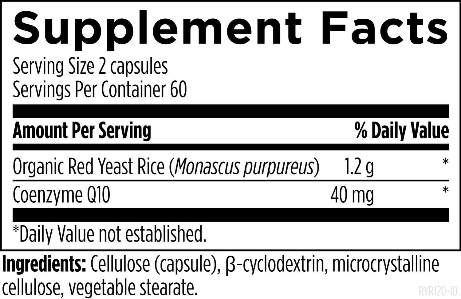 Designs for Health RYR Synergy - Red Yeast Rice Supplement - 1200mg Red Yeast Rice + CoQ10 to Support Cardiovascular Health + Maintenance of Lipid Levels in Normal Range (120 Capsules) - Image 3