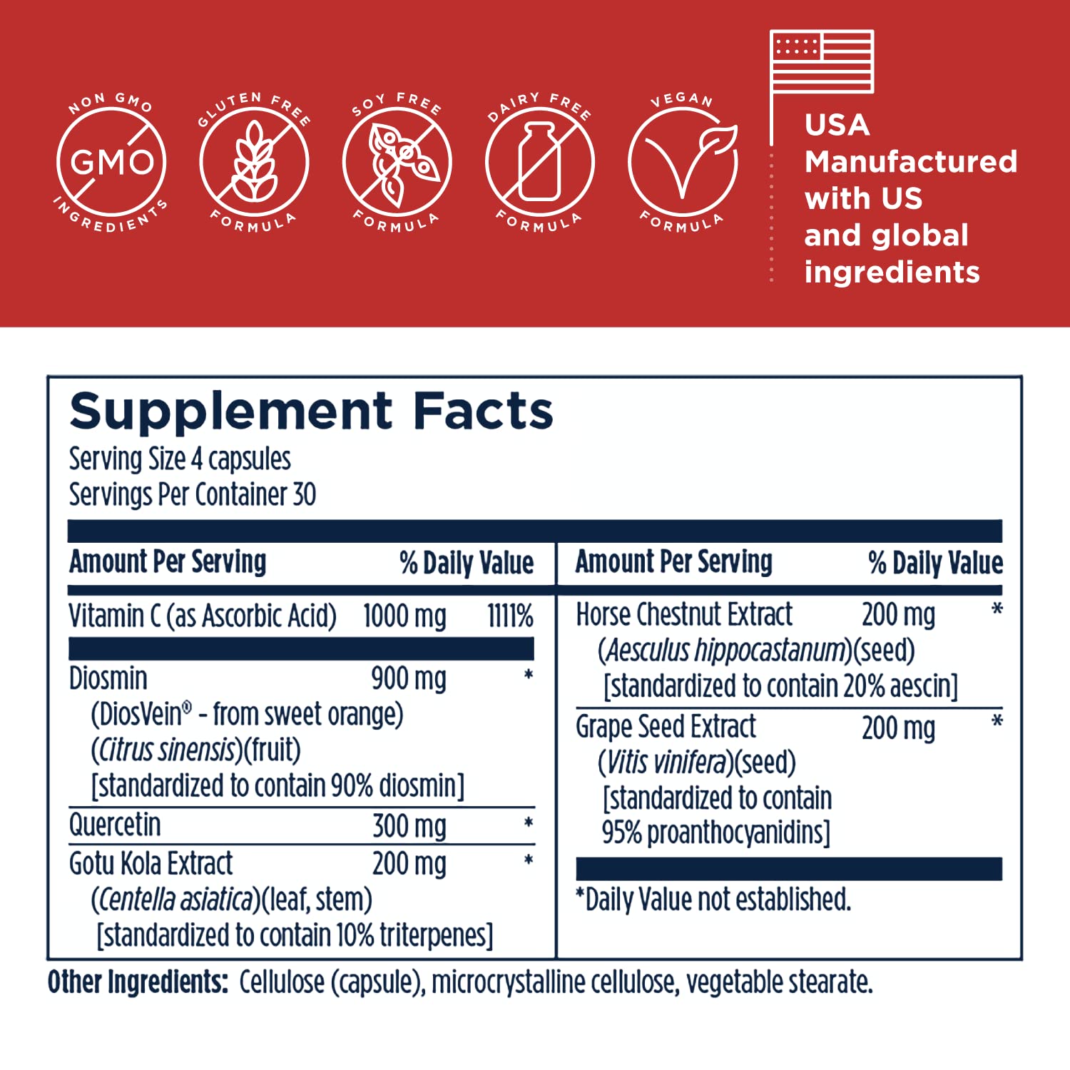 Designs for Health Vessel Forte - Healthy Blood Vessel Support Supplement with Diosmin, Quercetin, Gotu Kola Extract, Horse Chestnut + Grape Seed - Non-GMO (120 Capsules) - Image 3