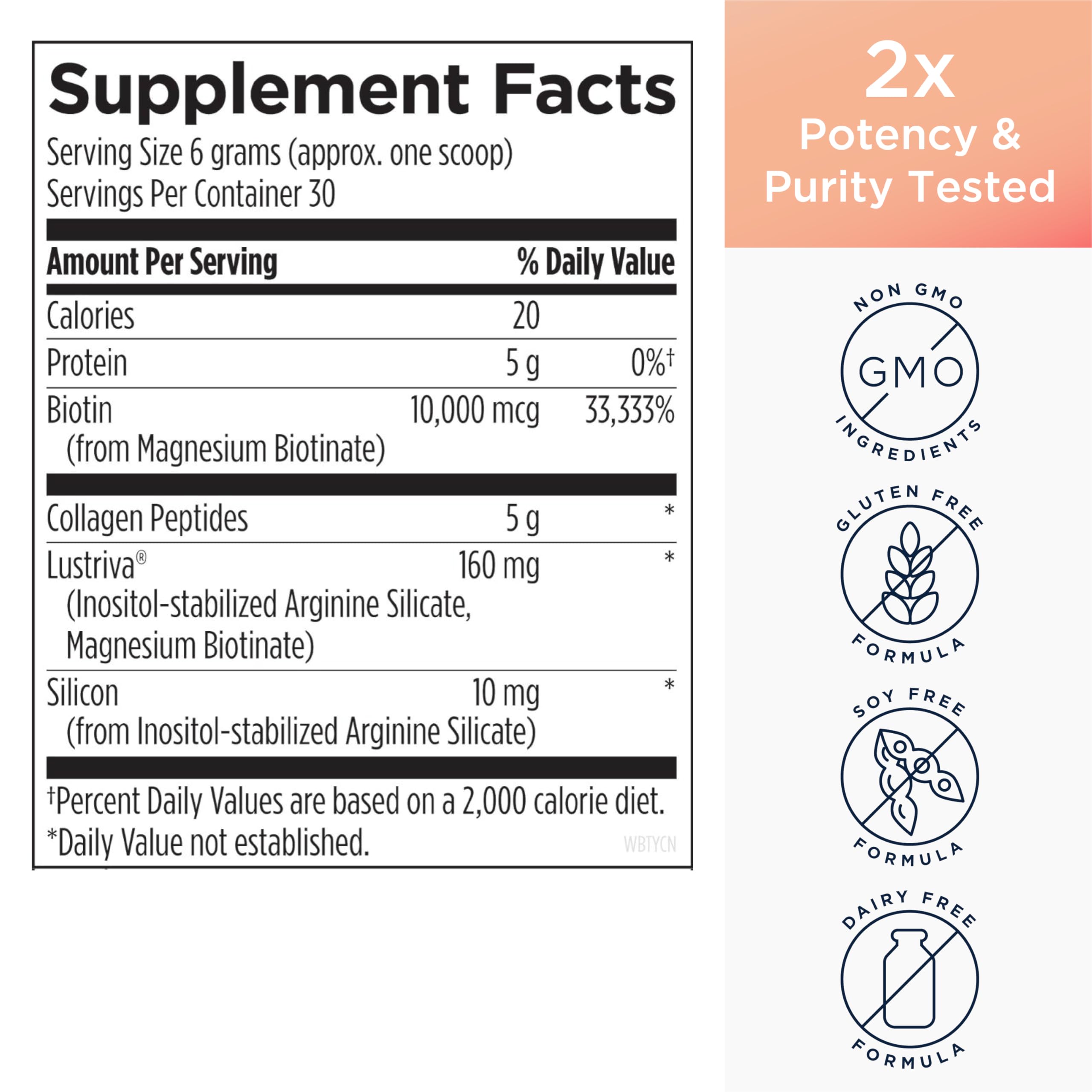 Designs for Health Whole Beauty Collagen - Collagen Peptides, Silica & Biotin Powder to Support Hair Skin and Nails - Support Hair Strength & Fullness (30 Servings) - Image 6